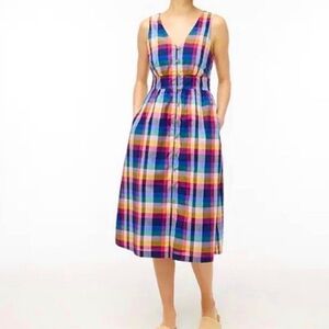 J Crew Mixed Plaid Button Up Midi Dress Size 10P